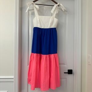 Lilly Pulitzer Anlee Colorblock Tiered Cotton Midi Dress Borealis Size 2 Pockets